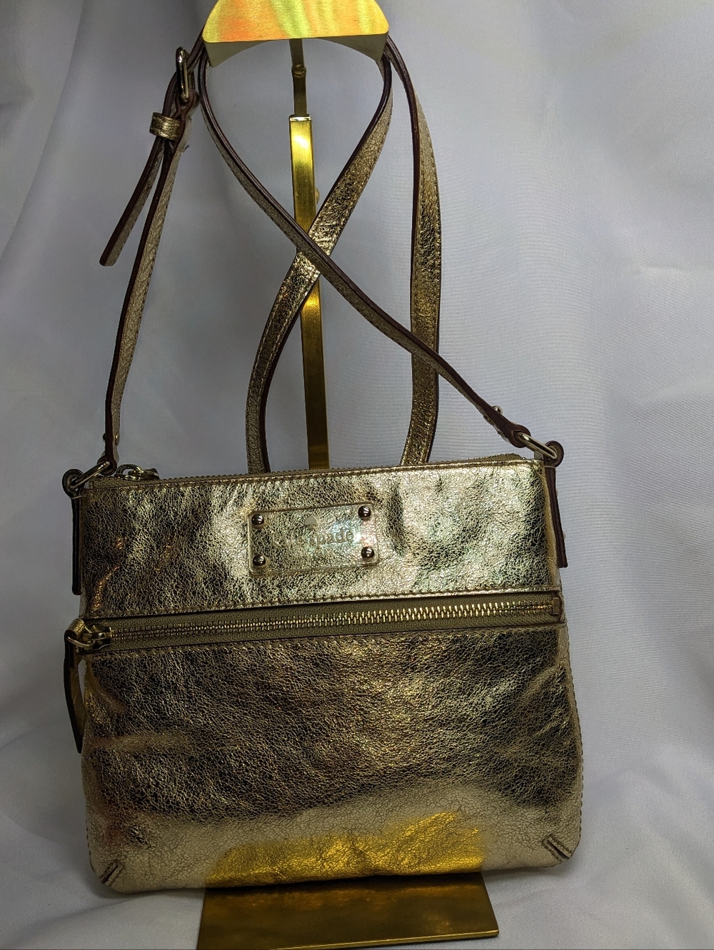 kate spade Flicker Tinley Gold Patent Leather Crossbody, Suite Spot Lining - Picture 2 of 16